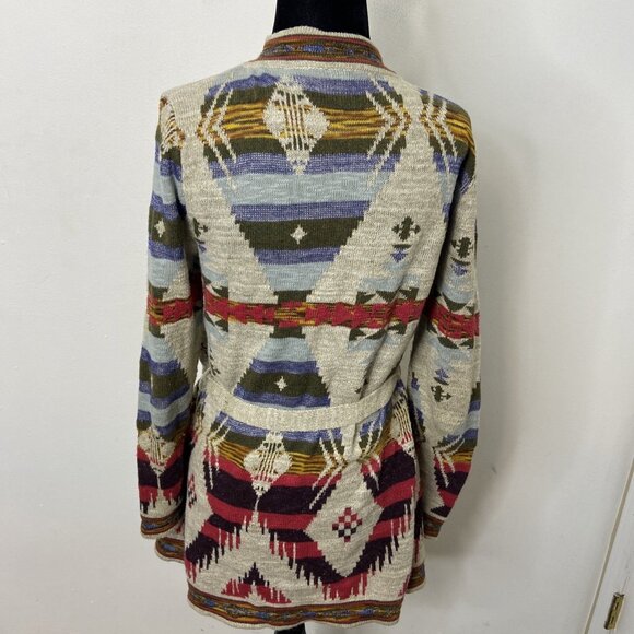 Desigual Woman L Southwestern Open Cardigan Sweater Robe Belted Aztec - Picture 2 of 9